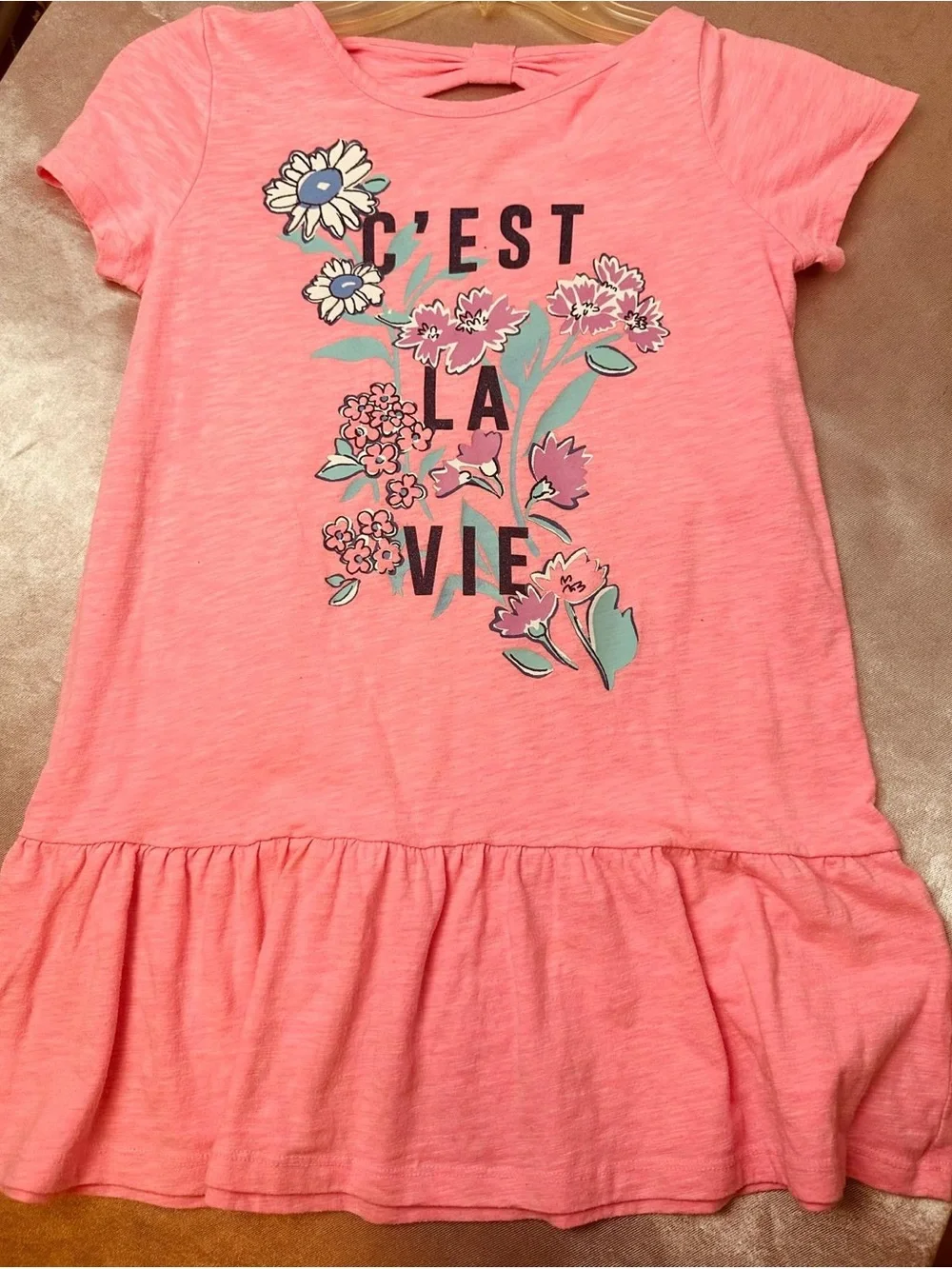 OshKosh B'gosh Coral Pink Floral Graphic Ruffle-Hem Dress